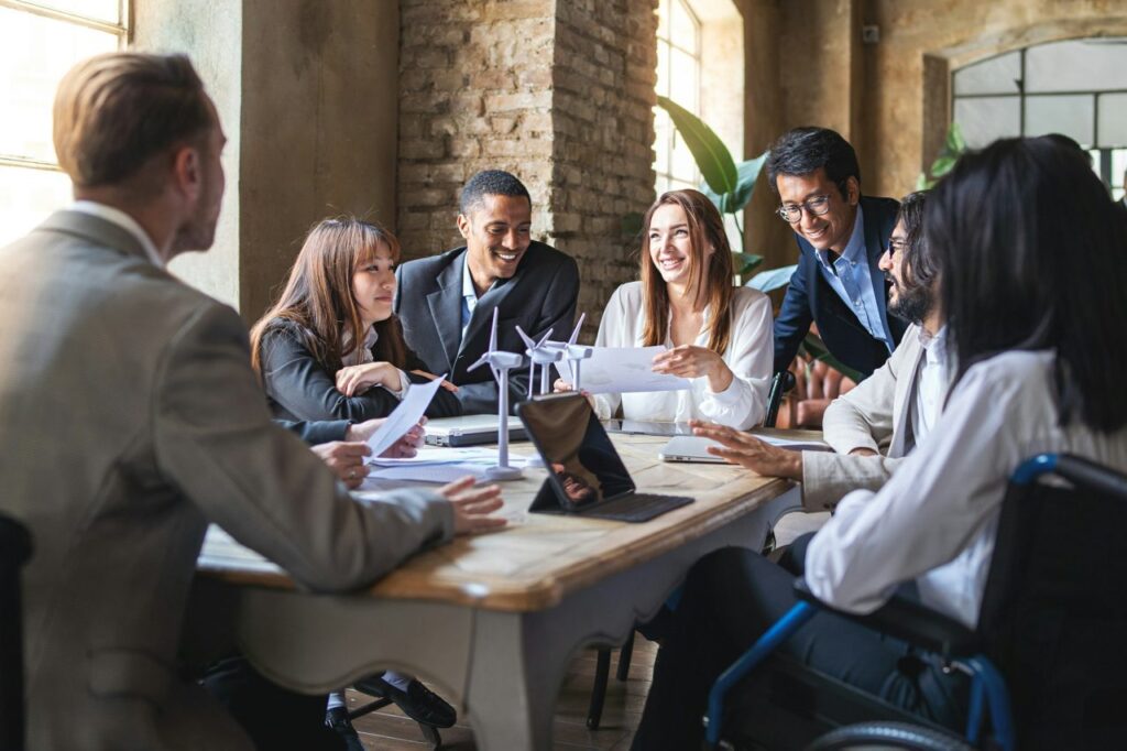 Businesspeople discussing a financial strategy